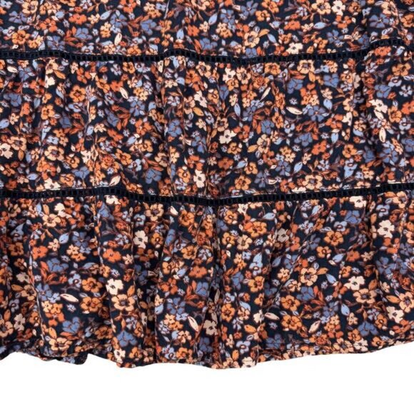 J Jill Printed Tiered Tunic Floral Size XL Navy Blue A-Line Smocked Long Sleeve - Picture 8 of 10